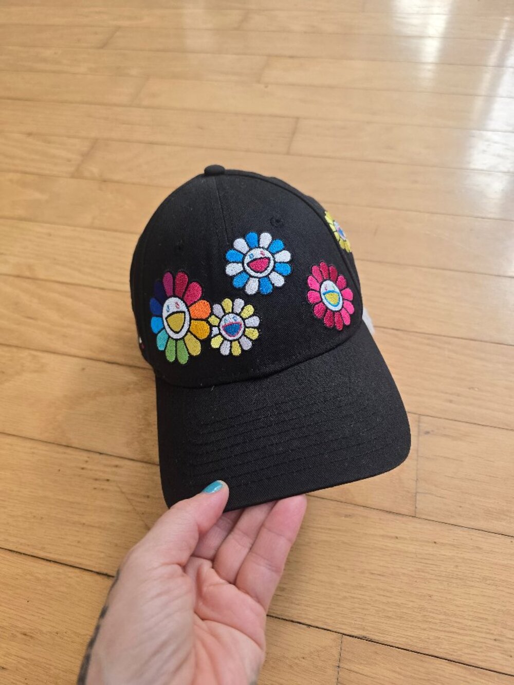 Takashi Murakami x New Era 9FORTY Flower MultiColor Allover Black Strapback Cap